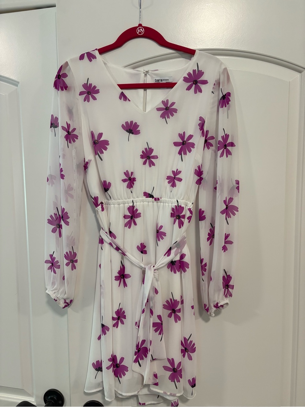 White Floral Chiffon Dress with Purple Flowers